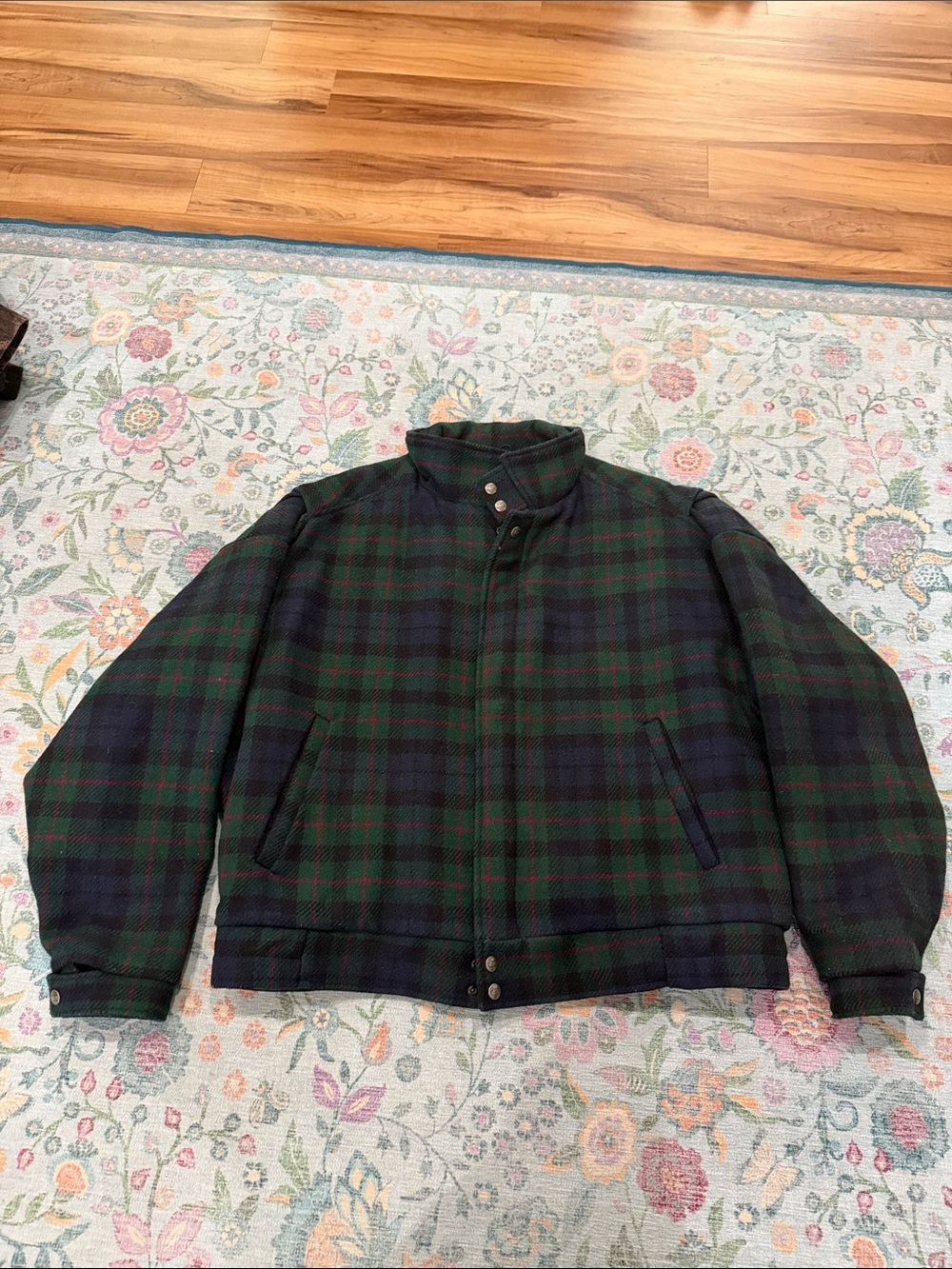 Woolrich Dark Green & Navy Plaid Vintage Bomber Jacket Black Watch Made in USA